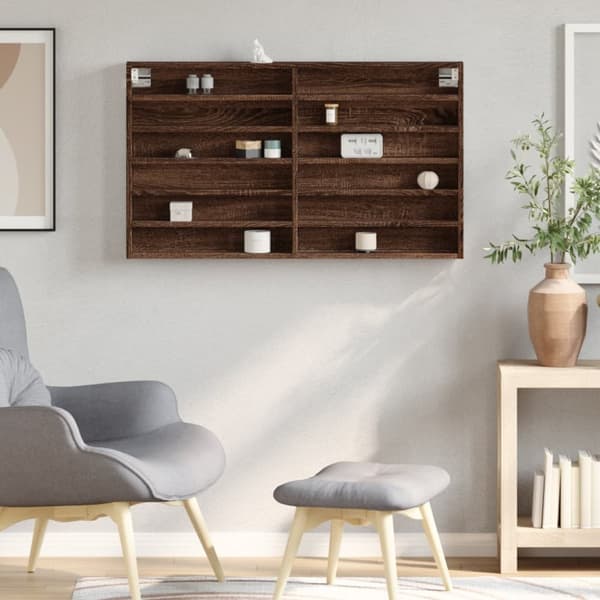 vidaXL vitrineskab 100x8,5x58 cm konstrueret træ brun egetræsfarve