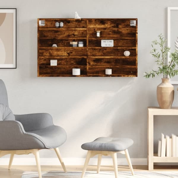 vidaXL vitrineskab 100x8,5x58 cm konstrueret træ røget egetræsfarve