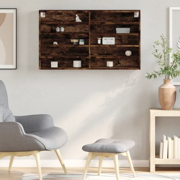 vidaXL vitrineskab 100x15x58 cm konstrueret træ røget egetræsfarve