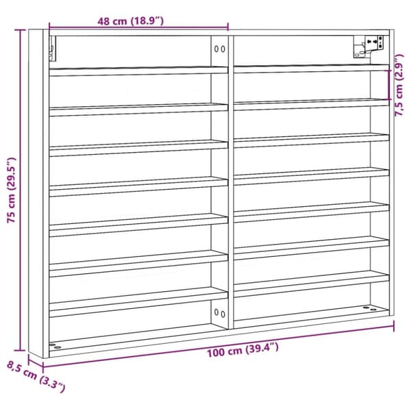 vidaXL vitrineskab 100x8,5x75 cm konstrueret træ grå sonoma-eg