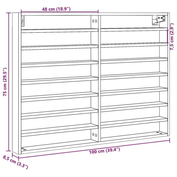 vidaXL Vitrineskap røkt eik 100x8,5x75 cm konstruert tre