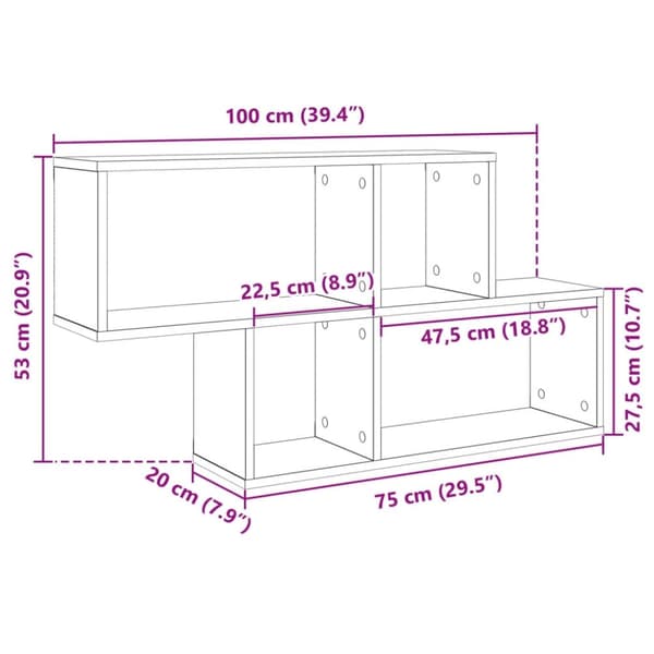 vidaXL Vegghylle betonggrå 100x20x53 cm konstruert tre