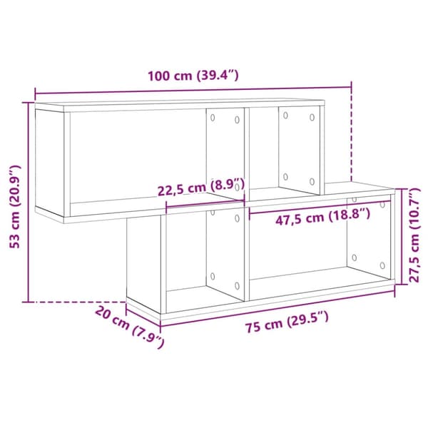 vidaXL Vägghylla vit 100x20x53 cm konstruerat trä