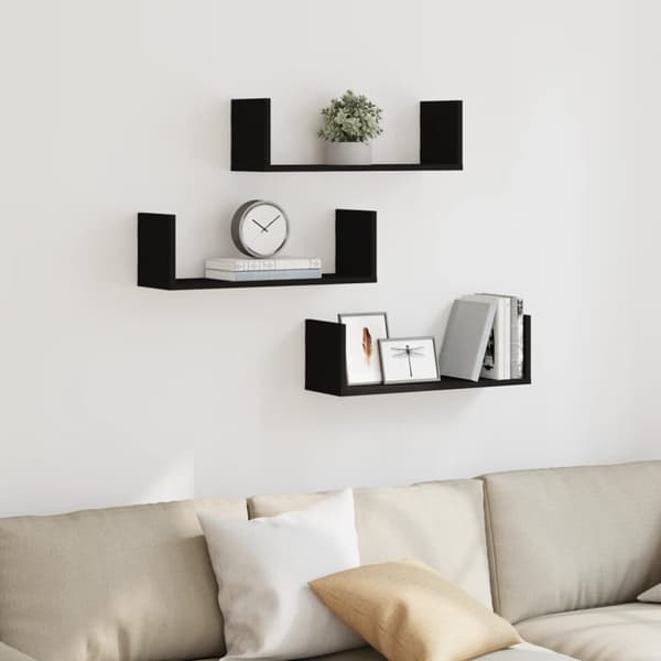 vidaXL Seinähyllyt 3 kpl musta 58x18x18 cm tekninen puu
