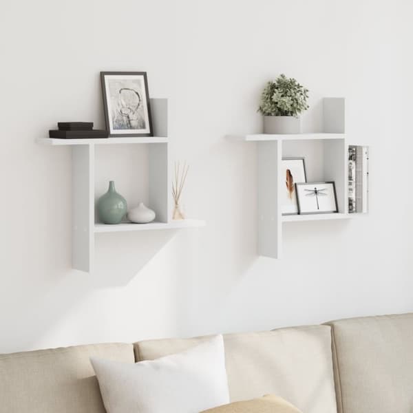 vidaXL Seinähyllyt 2 kpl valkoinen 50x12x50 cm tekninen puu