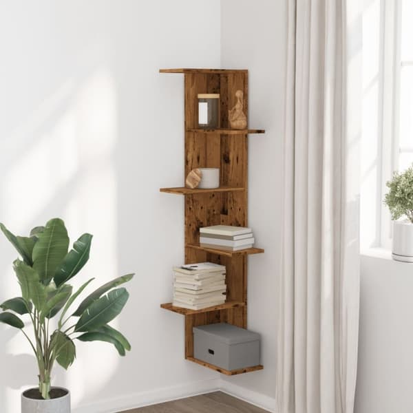 vidaXL væghængt hjørnehylde 36,5x36,5x140 cm konstrueret træ