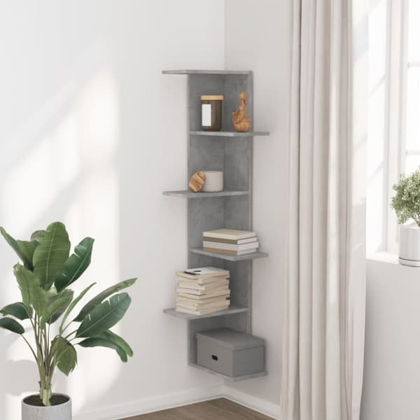 vidaXL Veggmontert hylle betonggrå 36,5x36,5x140 cm konstruert tre