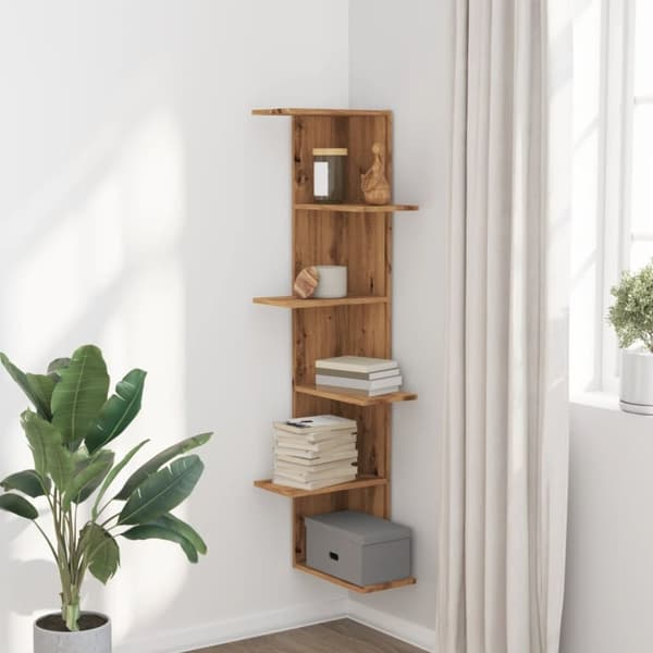 vidaXL Veggmontert hylle artisan eik 36,5x36,5x140 cm konstruert tre