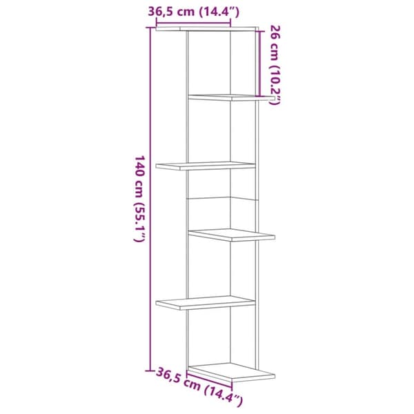 vidaXL Veggmontert hylle artisan eik 36,5x36,5x140 cm konstruert tre