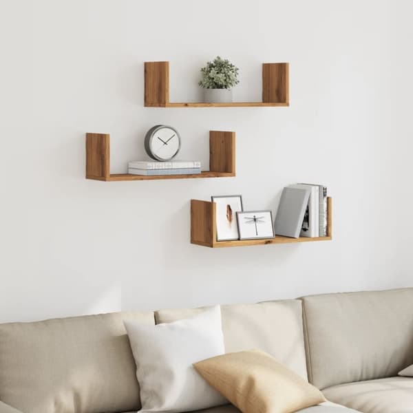 vidaXL Vägghyllor 3 st ek 58x18x18 cm konstruerat trä