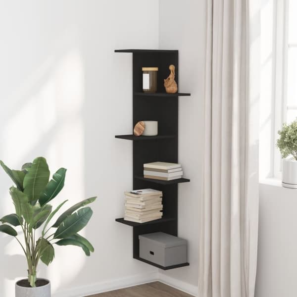 vidaXL Veggmontert hjørnehylle svart 36,5x36,5x140 cm konstruert tre