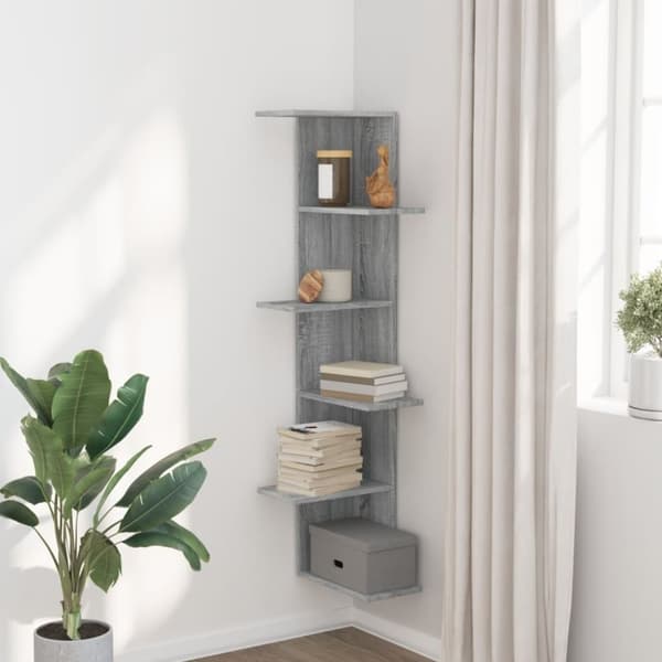 vidaXL væghængt hjørnehylde 36,5x36,5x140cm konstrueret træ grå sonoma