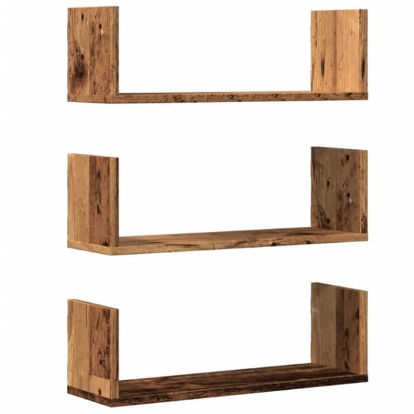 vidaXL Seinähyllyt 3 kpl vanha puu 58x18x18 cm tekninen puu