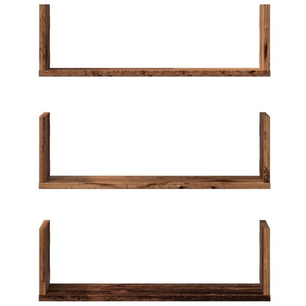 vidaXL Seinähyllyt 3 kpl vanha puu 58x18x18 cm tekninen puu