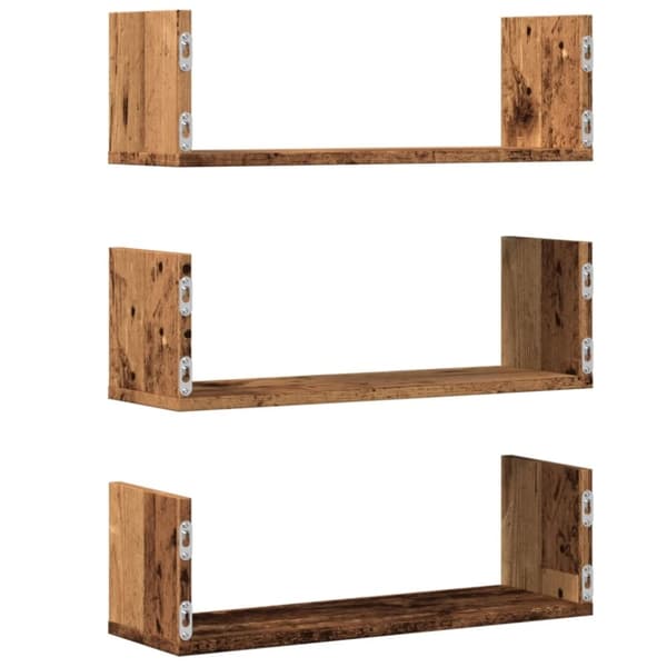 vidaXL Seinähyllyt 3 kpl vanha puu 58x18x18 cm tekninen puu