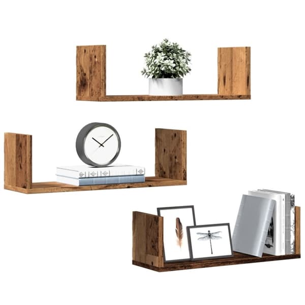 vidaXL Seinähyllyt 3 kpl vanha puu 58x18x18 cm tekninen puu