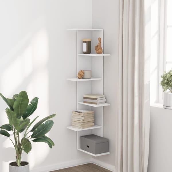 vidaXL væghængt hjørnehylde 36,5x36,5x140 cm konstrueret træ hvid