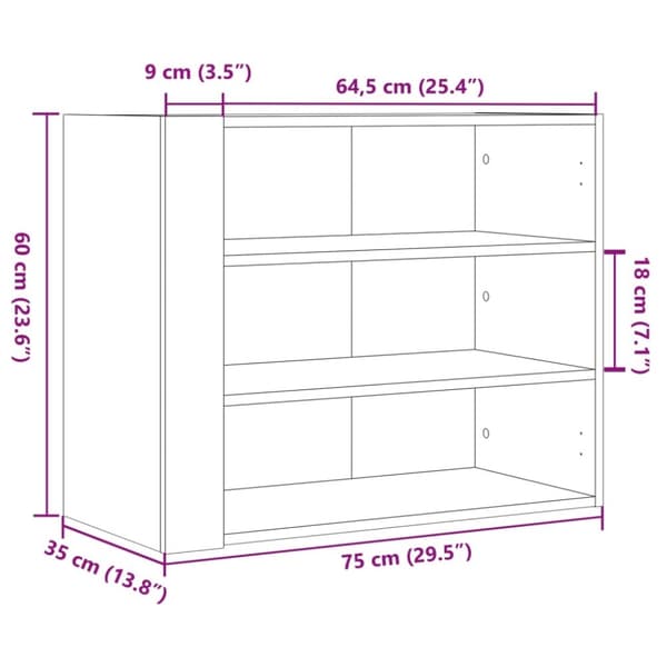 vidaXL Veggskap betonggrå 75x35x60 cm konstruert tre