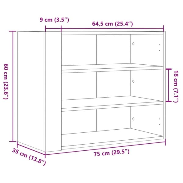 vidaXL Veggskap hvit 75x35x60 cm konstruert tre
