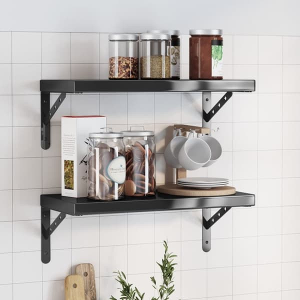Seinähyllyt 2 kpl 50x23,5x3 cm musta ruostumaton teräs