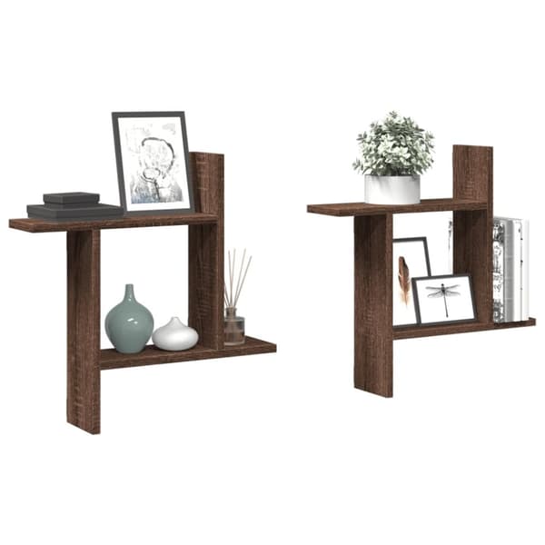 Seinähyllyt 2 kpl ruskea tammi 50x12x50 cm tekninen puu