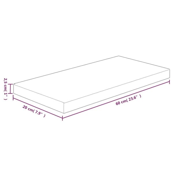 hyldeplade 60x20x2,5 cm ubehandlet massivt egetræ