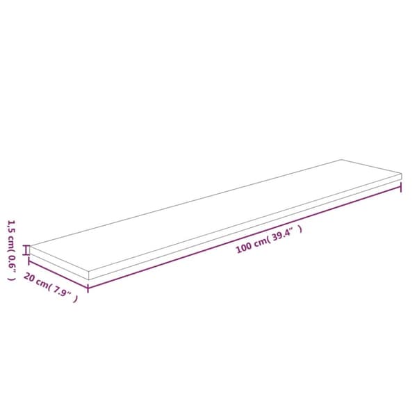 hyldeplade 100x20x1,5 cm ubehandlet massivt egetræ