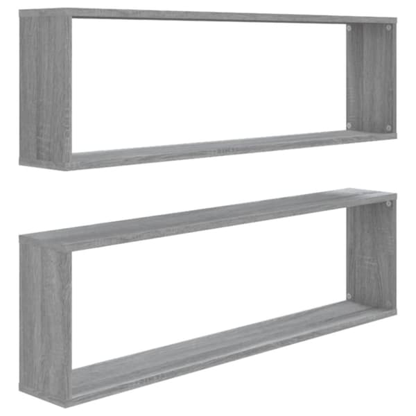 Seinäkuutiohyllyt 2 kpl harmaa Sonoma 100x15x30 cm tekninen puu