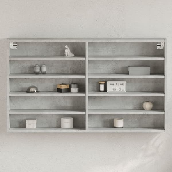 vitrineskab 100x15x58 cm konstrueret træ betongrå