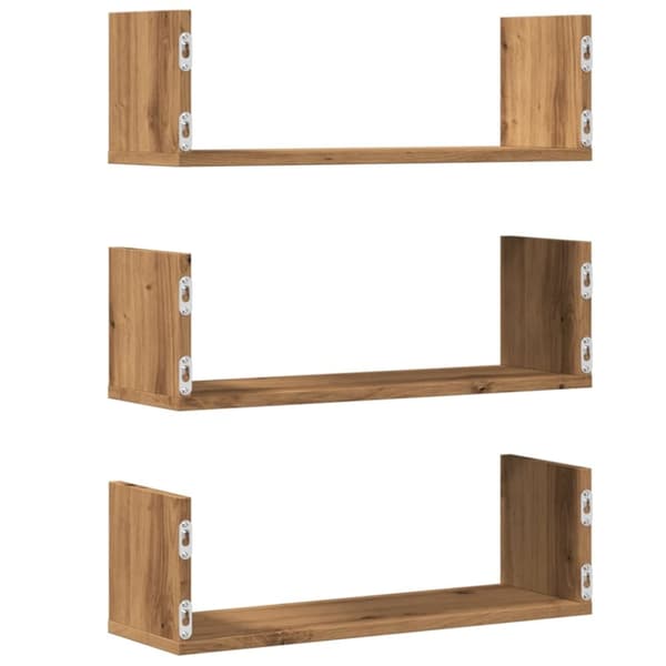 Vägghyllor 3 st ek 58x18x18 cm konstruerat trä