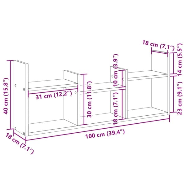 vidaXL Veggskap 100x18x40 cm sonoma eik konstruert tre