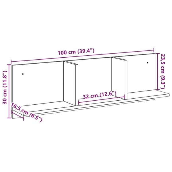 vidaXL Veggskap 100x16,5x30 cm brun eik konstruert tre
