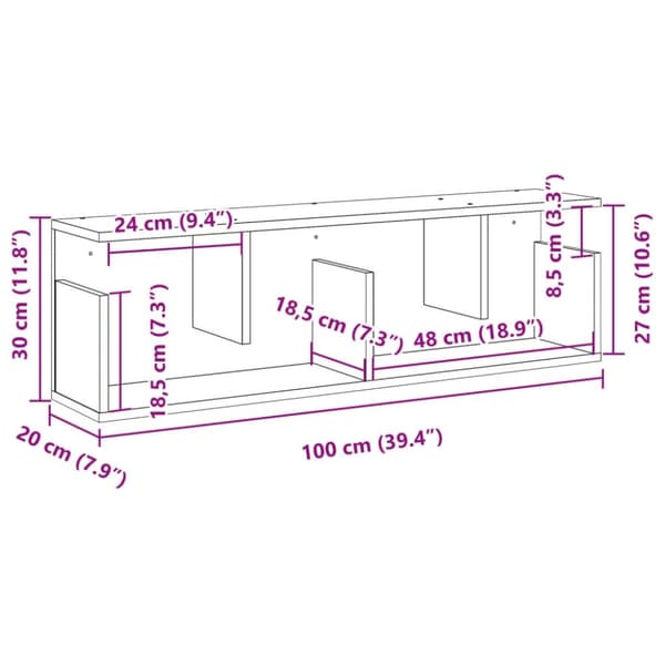 vidaXL Veggskap 100x20x30 cm brun eik konstruert tre