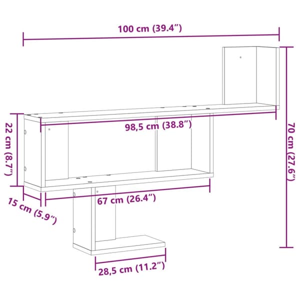 vidaXL Vegghylle betonggrå 100x15x70 cm sponplate