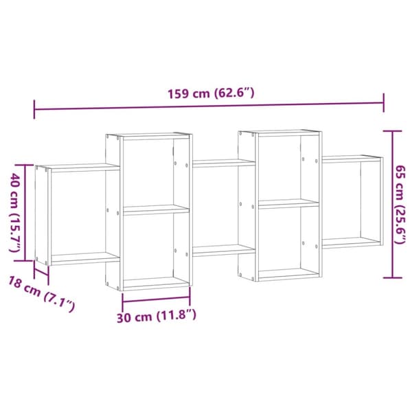 vidaXL Vegghylle betonggrå 159x18x65 cm konstruert tre