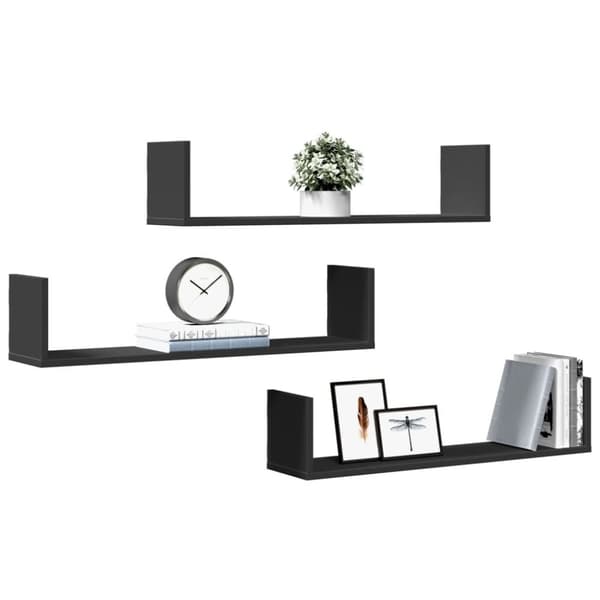 vidaXL Vegghyller 3 stk svart 80x18x18 cm sponplate