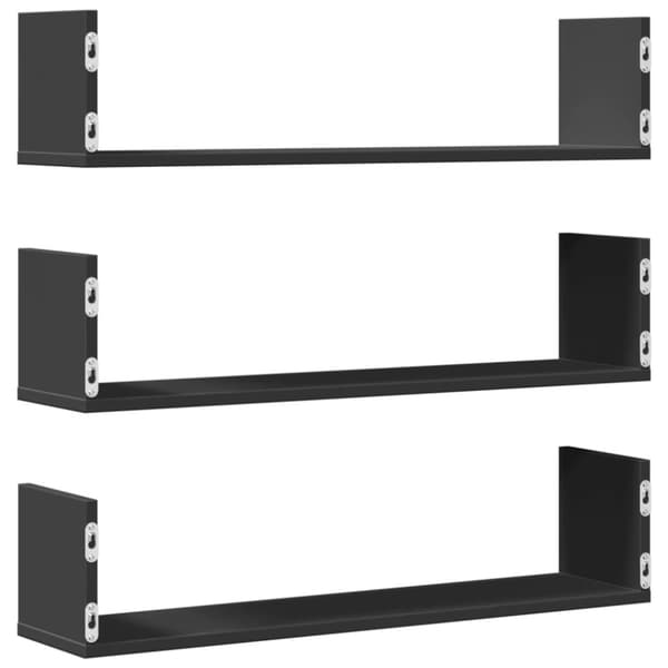 vidaXL Vegghyller 3 stk svart 80x18x18 cm sponplate