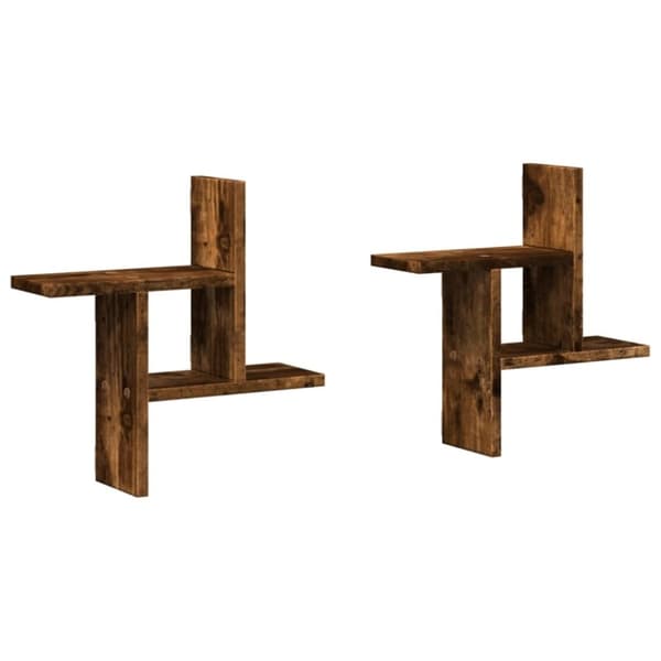 vidaXL væghylder 2 stk. 38x12x38 cm konstrueret træ røget egetræ