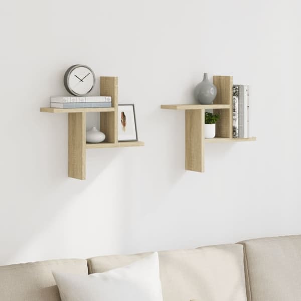 vidaXL Vägghyllor 2 st sonoma-ek 38x12x38 cm konstruerat trä