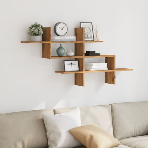 vidaXL Vegghylle artisan eik 124,5x18x60,5 cm konstruert tre