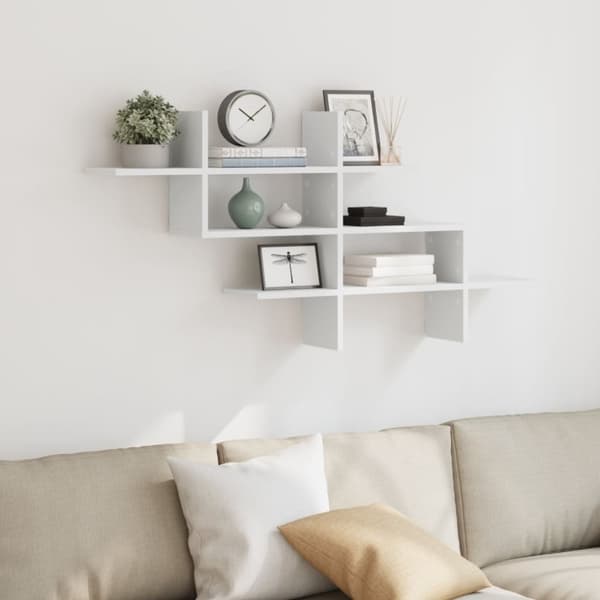 vidaXL Vegghylle hvit 124,5x18x60,5 cm konstruert tre