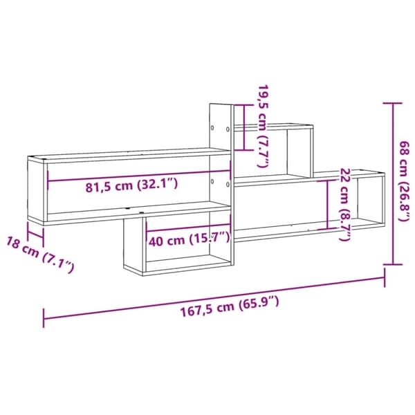 vidaXL Vegghylle artisan eik 167,5x18x68 cm konstruert tre