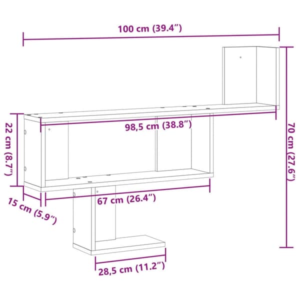 vidaXL Vegghylle svart 100x15x70 cm konstruert tre