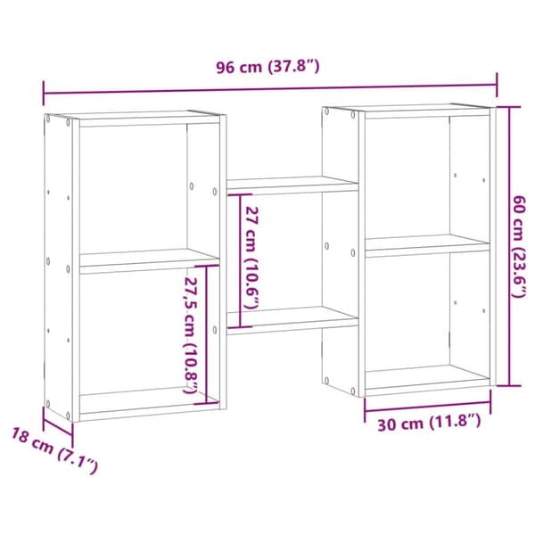 vidaXL Vegghylle hvit 96x18x60 cm konstruert tre
