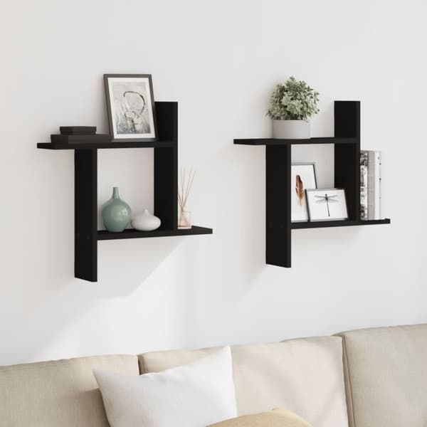 vidaXL væghængte kubehylder 2 stk. 50x12x50 cm konstrueret træ sort
