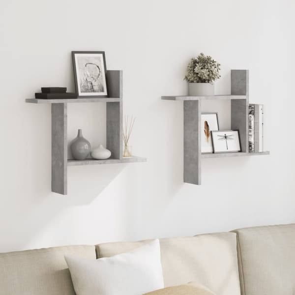 vidaXL væghylder 2 stk. 50x12x50 cm konstrueret træ betongrå