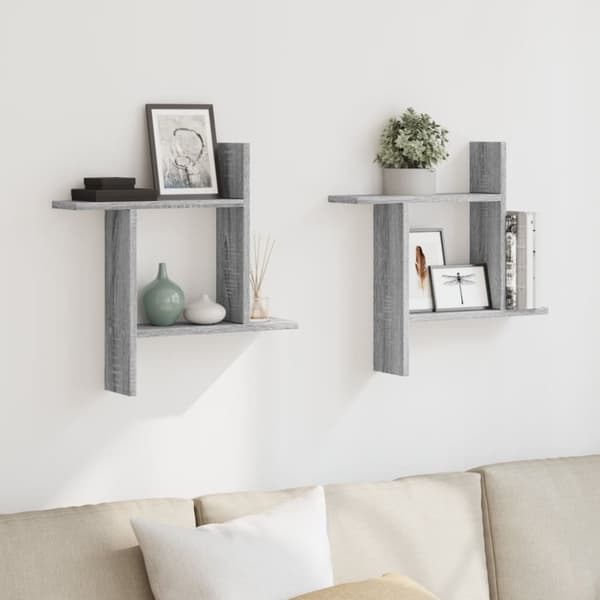 vidaXL væghylder 2 stk. 50x12x50 cm konstrueret træ grå sonoma-eg