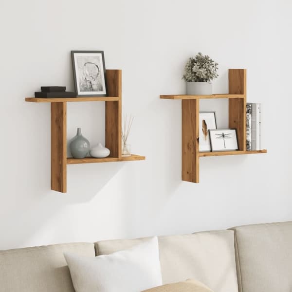 vidaXL Vegghyller 2 stk artisan eik 50x12x50 cm konstruert tre