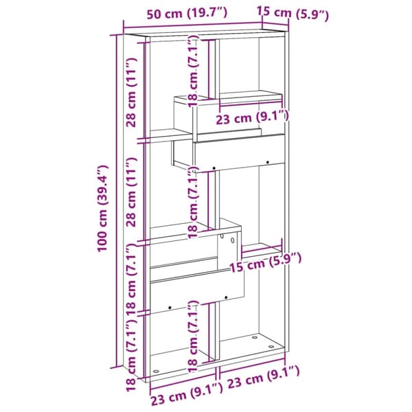 vidaXL Väggskåp sonoma-ek 50x15x100 cm konstruerat trä