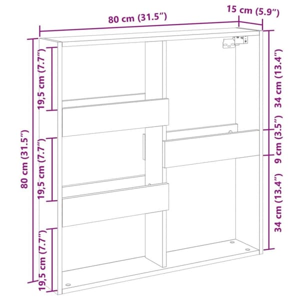 vidaXL vægskab 80x15x80 cm konstrueret træ egetræslook